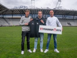 Markus Wieser (Club Manager SWARCO Raiders Tirol), Robert Lohfeyer (Teamlead Teamsports Operations Austria) und Jürgen Dick (Teamlead Teamsales Austria 11teamsports)